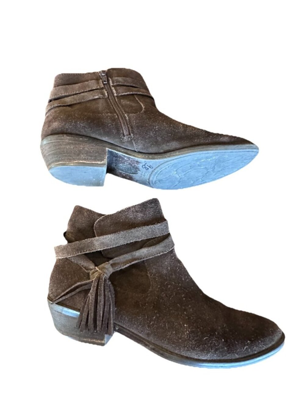 Sofft Chocolate Brown Suede Ankle Boots Sz 9 Fringe Detail